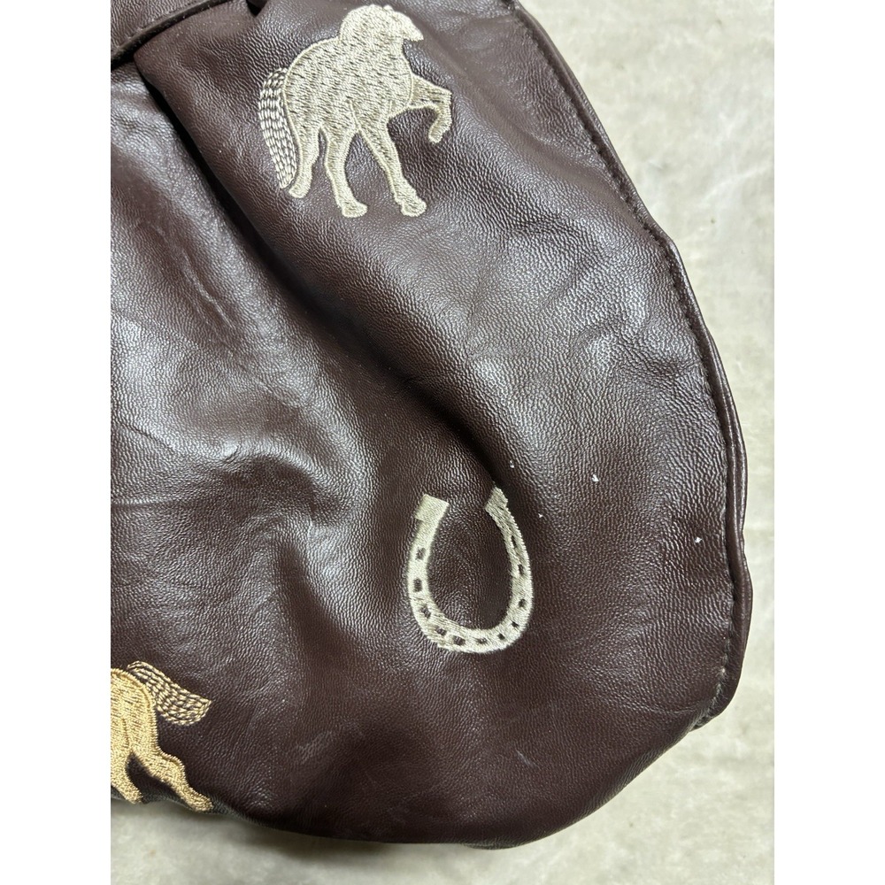 Braciano Purse Brown Faux Leather Embroidered Horses Western Vintage Bag *flaws - Picture 9 of 16